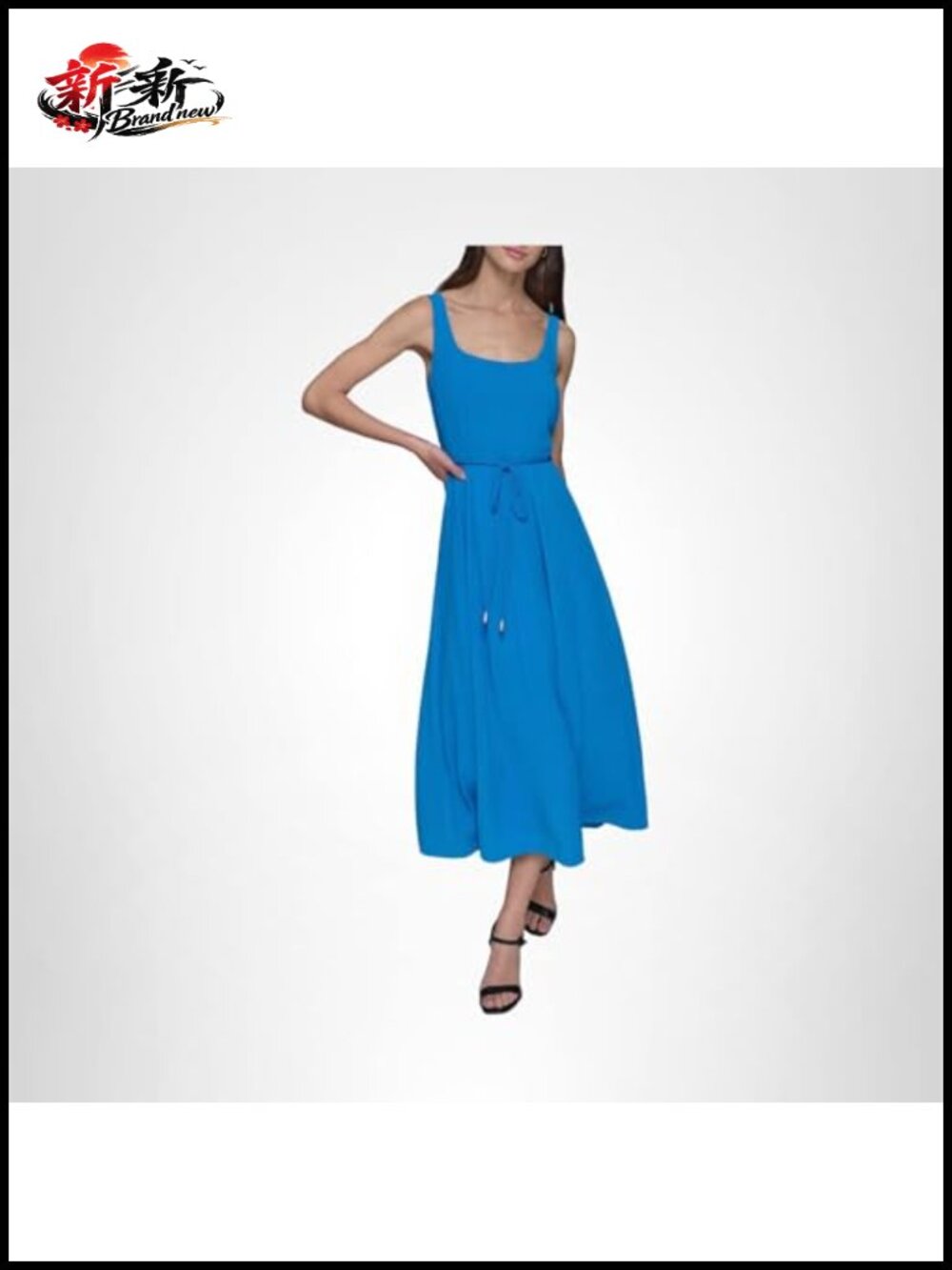 Sleeveless Scoop Neck Belted A-line Midi Dress Fit & Flare